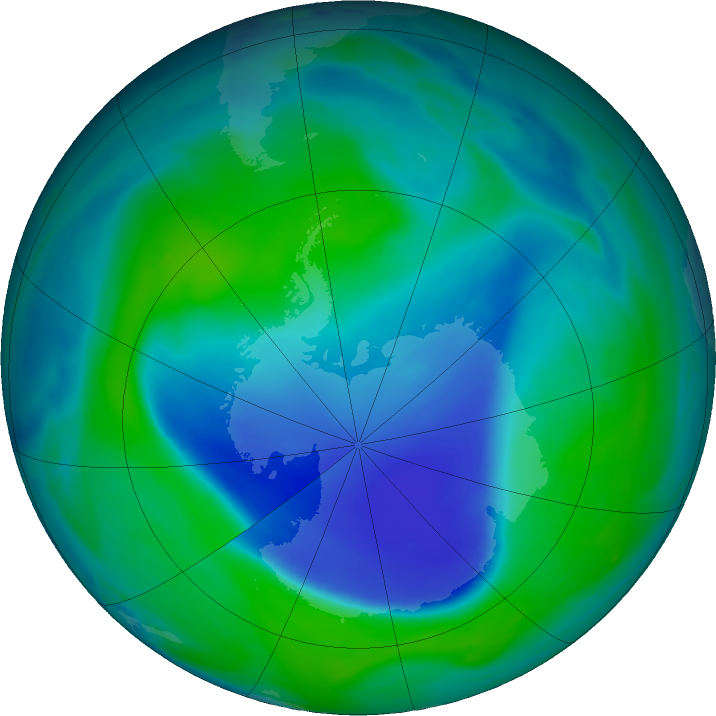 Antarctic ozone map for 21 December 2020